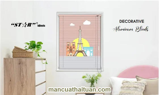 Rèm sáo ngang nhôm dán decal in tranh đẹp